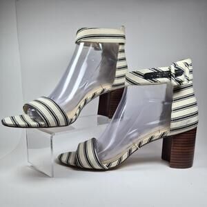 SOLE SOCIETY So-Helgah Sandals Womans 8.5 Striped Block Heel Ankle Strap